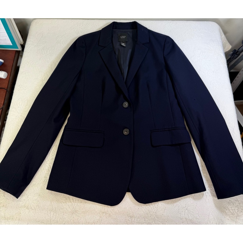 J.Crew Womens Super 120s Wool Blazer Navy Blue 2-Button Jacket 23346 Size 8